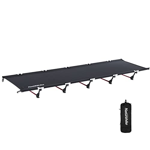 Naturehike Campingbett Ultraleichtes Einzelbett aus Vollaluminium Tragbares Feldbett Büro-Mittagspause-Bett für Zelten Camping Wandern Garten (Schwarz)