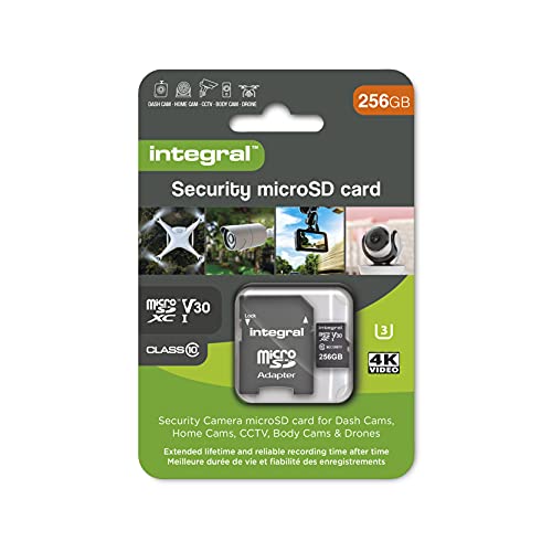 Integral Micro SD Sicherheitskarte 256GB für Dashcams, Home Cams, CCTV, Body Cams und Drohnen Verlängerte Lebensdauer und zuverlässige Aufnahmezeit für Zeit mit hoher Ausdauer
