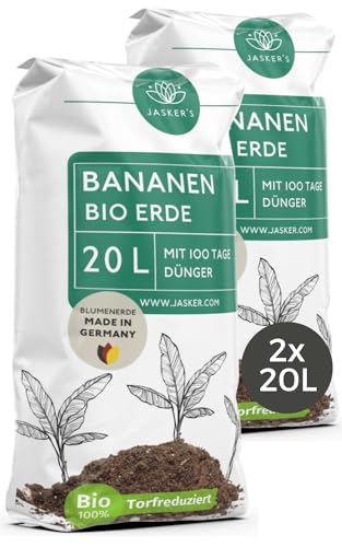 Bio Bananenerde 40 L (2x20L) - Blumenerde Zimmerpflanzen Erde aus 45% weniger Torf - Plumeria Erde - Pflanzenerde für Strelizien - Erde für Zimmerpflanzen mit Dünger - Erde für Pflanzen