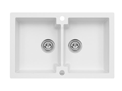 Einbau Spüle Mojito 160 für 80er Axigranit Doppelbecken Küchenspüle 79 x 50 cm (Axis Weiss)