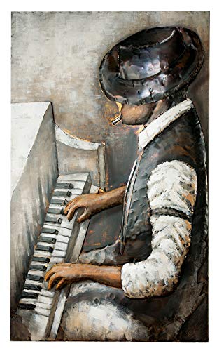 GILDE GALLERY Metallbild »Kunstobjekt Rhythm And Blues«, Musiker (1 Stück), handgearbeitetes 3D-Bild, 80x120 cm, aus Metall, Motiv Klavierspieler, Wohnzimmer