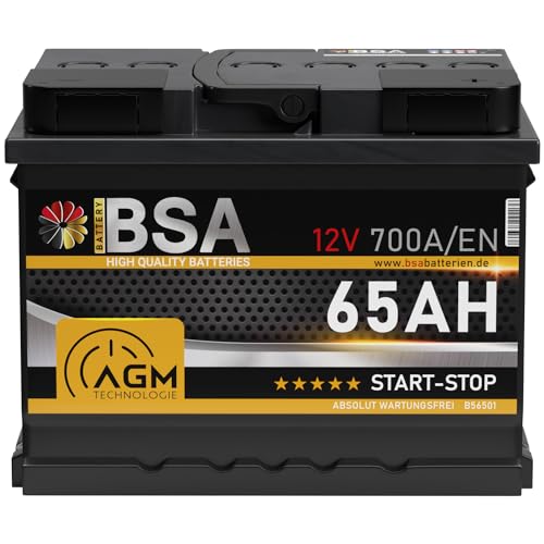 BSA AGM Batterie 65Ah 12V 700A/EN Start-Stop Batterie Autobatterie VRLA statt 60Ah