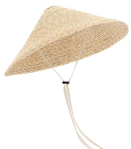 GEMVIE Damen Vietnamesischer Strohhut UV-Schutz Sonnenhut Sommerhut Outdoor Gärtnerhut Hutumfang 56-58cm Weiß
