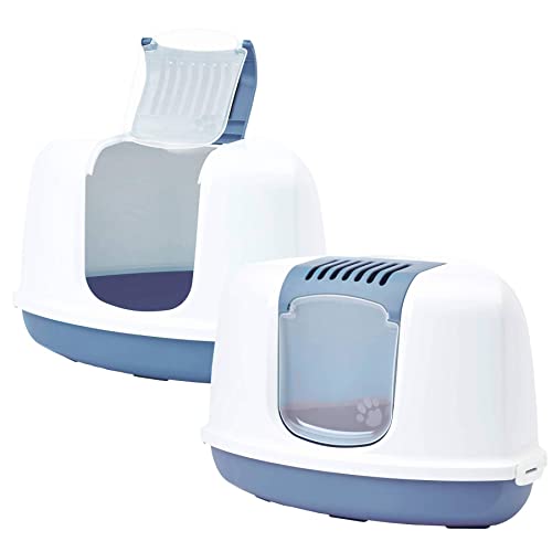 2er Sparpack Katzentoilette Eck-Toilette Nestor Corner Weiss-blau + gratis Spielzeug