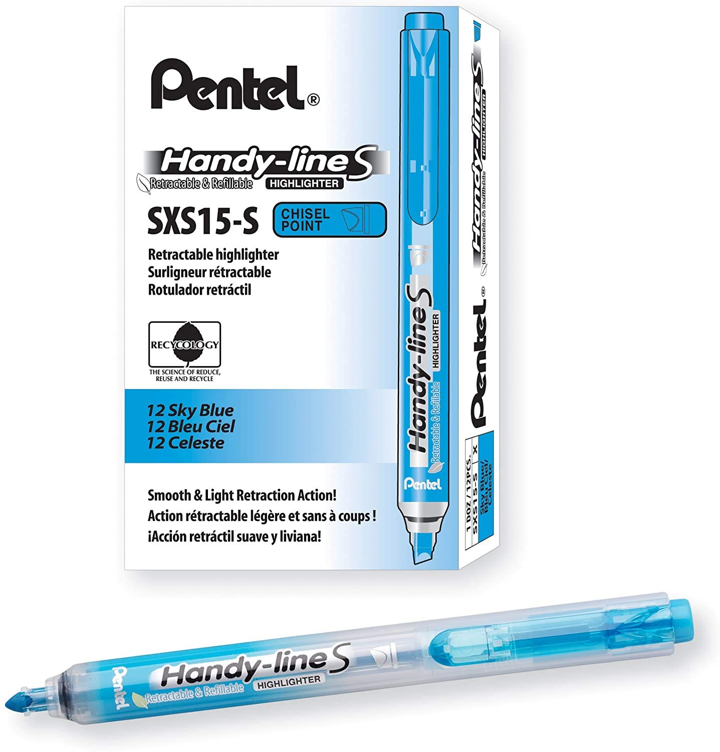 Pentel handy-line S 12 Stück Textmarker einziehbar/wiederaufladbar blau