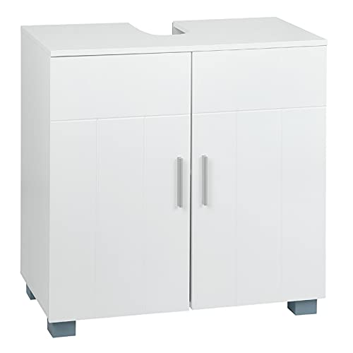 eSituro Waschbeckenunterschrank, Unterschrank, Waschtischunterschrank, Badezimmerschrank mit 2 Türen, MDF weiß 60 x 60 x 30 cm