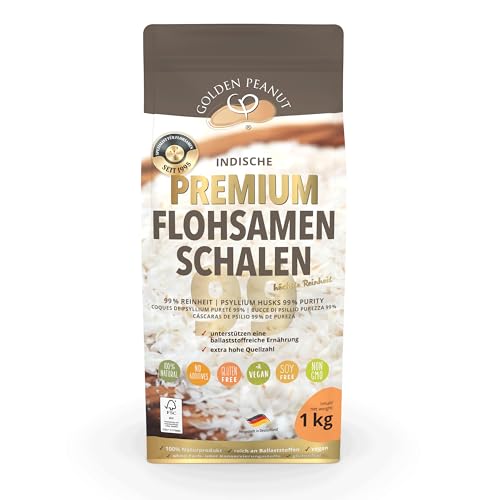 Flohsamenschalen 99 % Reinheit 1 Kg, Extra Weiß, Premium Qualität, höhste Quellzahl, getestet, allergenfrei, Glutenfrei, Vegan, keimreduziert. Low-Carb