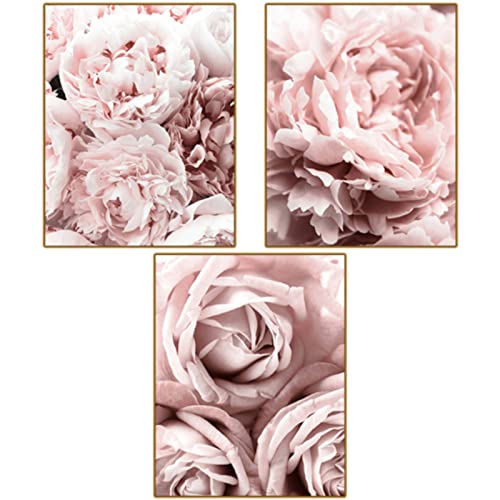 TROYSINC 3 Stück Stilvolle Poster Set, Rose Blumen Wandbilder, Modern Wandposter, Ohne Rahmen Bilder, Rosa Leinwandbilder für Wohnzimmer Schlafzimmer (Stil B,50 x 70 cm)
