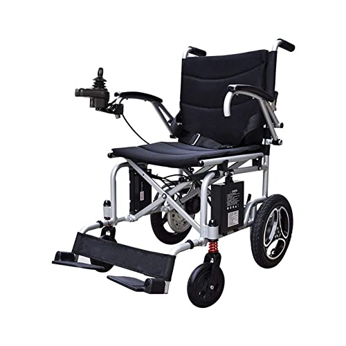 Electric Wheelchair Bold Aluminum Alloy Frame Foldable Durable Can be used for The Elderly Disabled 6A Lithium Battery One Way 10 km (Silver)