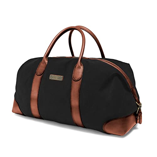 DRAKENSBERG Weekender 'David' L - Reisetasche, Wochenend-, Duffel- und Sport-Tasche im Vintage-Retro-Design, groß, Damen, Herren, nachhaltig handgemacht, Canvas, Leder, 60L, Schwarz-Braun, DR00246