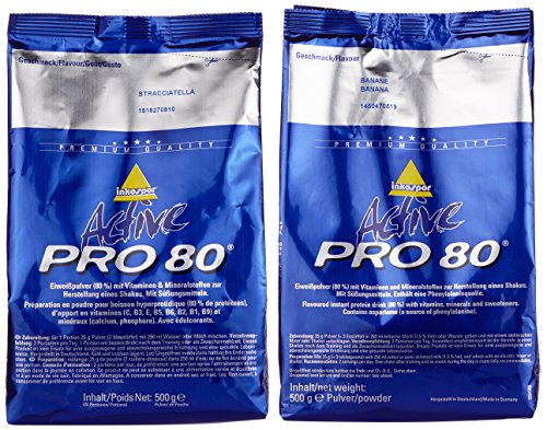 Inkospor Active Proteinshake Pro 80 Beutel 2er Mix Pack (2 x 500 g) Banane/Stracciatella, 1er Pack (1 x 1 kg)