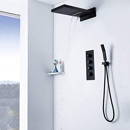 Duschraum schwarz dunkel Wand montiert horizontale Temperatur regen Duschset Feste Duschköpfe