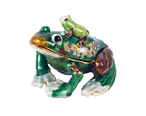 G&S Pillendose, Motiv: Frosch, Grün, Harz und Perlmutt, H 5,5 cm