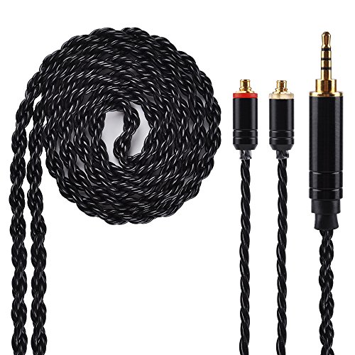 6 Core Balanced Silver Plated Replacement Cable, Black MMCX Detachable Earphone Cable Replacement Earphone Wire for Shure 846 535 215 315 425 MAGAOSI K5 LZA4 A5 (2.5mm Audio Jack, MMCX) ……