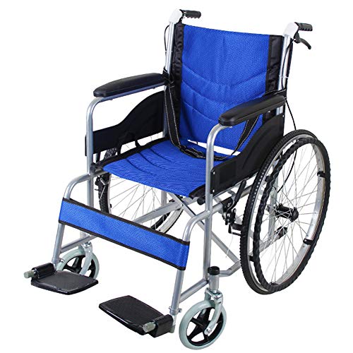 ZXGQF faltbarer Rollstuhl, Leicht Faltbarer Selbstfahrender Rollstuhl-Leichtgewicht mit Vollgummirädern, leichter Rollstuhl, für ältere und behinderte menschen (blue)