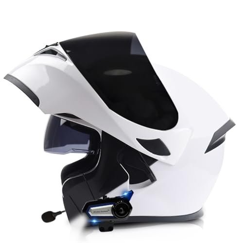 Motorradhelm Bluetooth Integriert Klapphelm Mit Doppelvisier Flip Vollvisierhelm Rollerhelm DOT/ECE-Zertifizierung Motocross Helm Für Frauen Männer Mit Eingebautem Mikrofon 9,L:59-60CM
