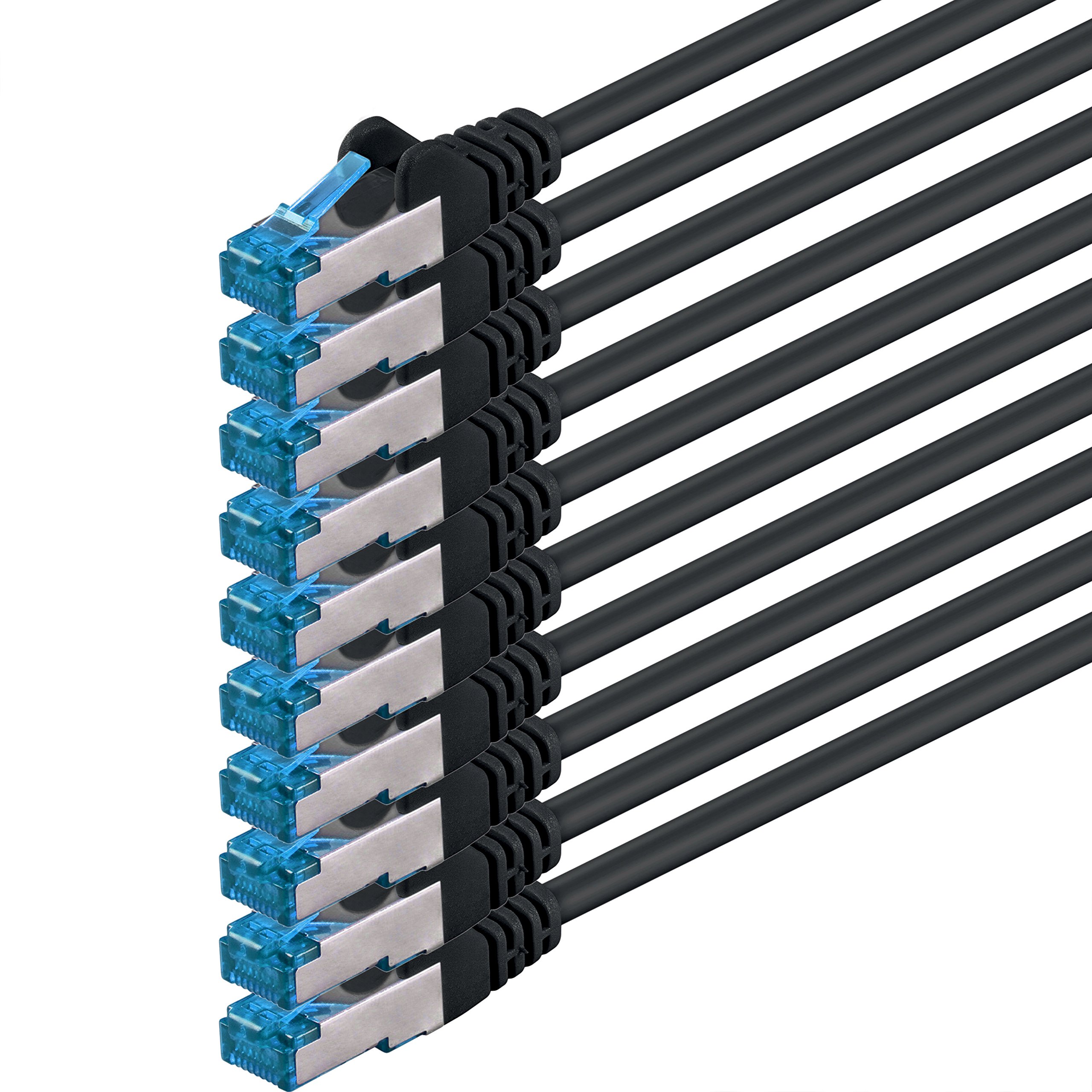 1CONN 10x 1.5 M - CAT-6a Netzwerk-Kabel Ethernet Cable Lan Patch RJ-45 Stecker SFTP 10GB/s - 10 Stück Schwarz