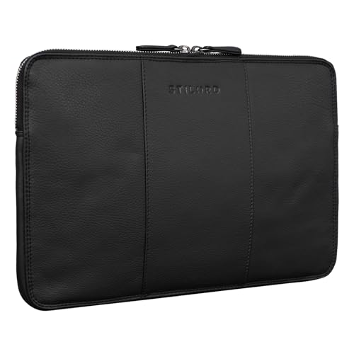 STILORD 'Wilson' Laptop Tasche 13,3 Zoll Leder für MacBook Vintage Notebooktasche für 13 bis 14 Zoll MacBooktasche Tablettasche Konferenzmappe DIN A4 Echtleder, Farbe:schwarz