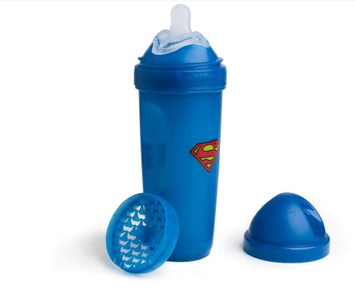 Herobility DC Comics Double Anti-Colic Baby Bottle - 12 fl oz/340ml - Soft Teat, Easy Mix Lid & Mesh Safe - BPA-Free - Superman