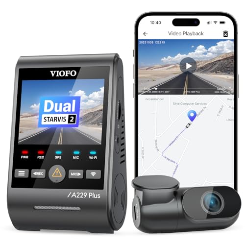 VIOFO A229 Plus 2K + 2K Dual STARVIS 2, HDR Vorne hinten Dashcam Auto, Sprachsteurung & 5GHz Wi-Fi WLAN Autokamera, Ultrapräzises GPS, Super Nachtsicht 2.0, 2,4” Großer LCD, Sprachausgabe, 512 GB Max
