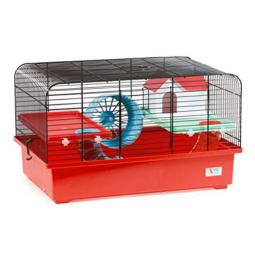 decorwelt Hamsterkäfige Rot Außenmaße 40x25x26,5 Nagerkäfig Hamster Plastik Kleintier Käfig mit Zubehör