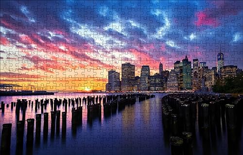 GUOHLOZ Puzzle 1000 Teile ab 9 Jahren, Erwachsenenpuzzle mit Panoramabild, Geschicklichkeitsspiel für die ganze Familie, ideal als Wandbild, Stadt, New York, 75x50cm