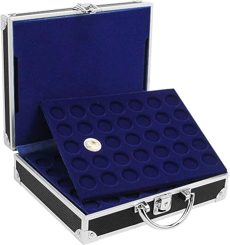 SAFE 9816 ALU Münzkoffer schwarz - inkl. 6 königsblaue Tableaus für 210 Münzen - Für 2 Euro Münzen, Gedenkmünzen UVM. (9817)