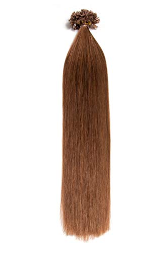 Goldbraune Bonding Extensions aus 100% Remy Echthaar - 25x 1g 60cm Glatte Strähnen - Lange Haare mit Keratin Bondings U-Tip als Haarverlängerung und Haarverdichtung in der Farbe #8 Goldbraun