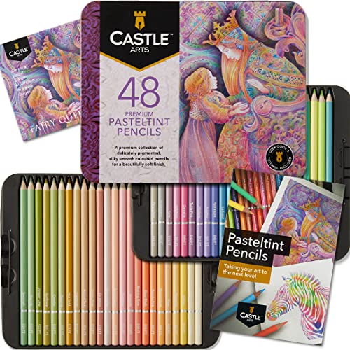 Castle Art Supplies Pastellstifte-Set | 48 Farben in sanften, satten Tönen | Für professionelle und erfahrene Künstler | Geschützt und geordnet in einer Präsentationsbox aus Blech