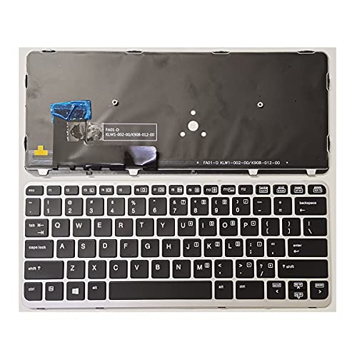Laptop-Ersatz-Tastatur mit US-Layout, Hintergrundbeleuchtung, für HP EliteBook 720 G1 720 G2 725 G2 820 G1 820 G2, silberfarbener Rahmen (ohne Zeiger)