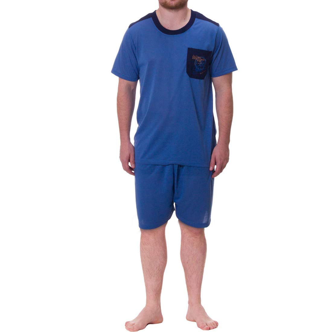 Henry Terre Herren Pyjama Shorty Kurze Hose Schlafanzug Set, Farbe:Blau, Größe:3XL