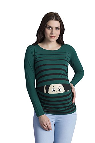 Peek a Boo - Lustiges witziges süßes Umstandsshirt mit Guck-Guck Motiv für die Schwangerschaft/Umstandsmode/Schwangerschaftsshirt, Langarm (X-Large, Dunkelgrün)