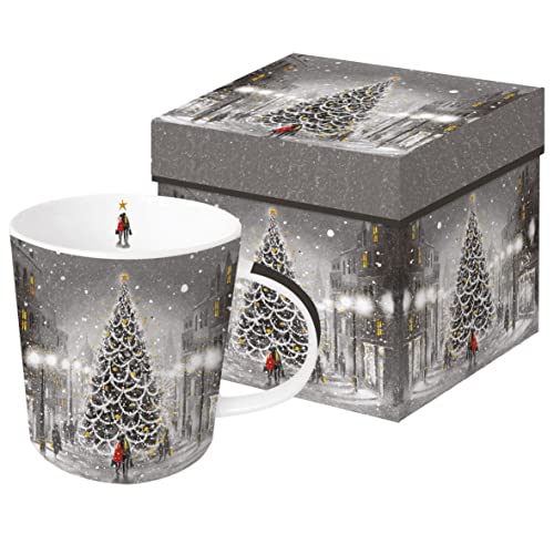 Kaffeebecher Christbaum mit Geschenkbox, Tasse Tiere Tier Geschenkset Weihnachten Weihnachtsbaum Schnee