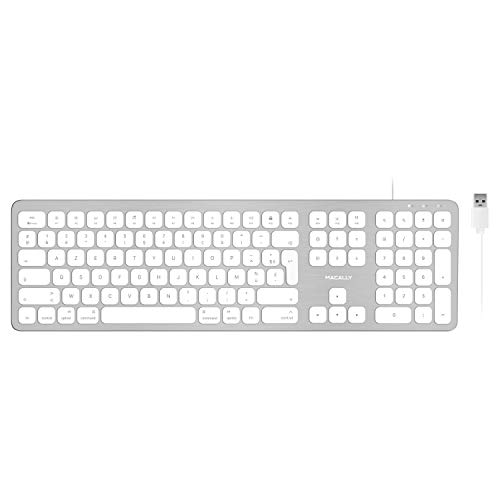 Macally WKEYHUBMB-FR, erweiterte Mac-Tastatur mit Ziffernblock, 2 USB Ports und französischem AZERTY Layout, USB-A, Alu-Design