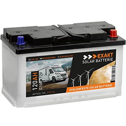 EXAKT Solarbatterie 120Ah 12V Wohnmobil Antrieb Versorgung Boot Mover Photovoltaik Windkraft Batterie (EXS120)