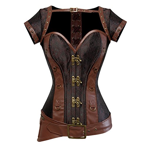 Jutrisujo steampunk korsett sexy bustier corsage leder top corsagentop Gothic Damen Grüne Grünen piraten bluse kostüm Braun Braun2XL