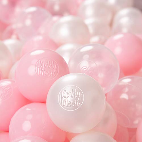 KiddyMoon 300 ∅ 6Cm Kinder Bälle Für Bällebad Spielbälle Baby Plastikbälle Made In EU, Rosa/Perle/Transparent