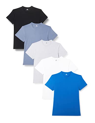 Lower East Herren T-Shirt mit Rundhalsausschnitt, Mehrfarbig (Weiß/Grau Melange/Olympia Blau/Folkstone Grey/Schwarz), Medium, 5er Pack