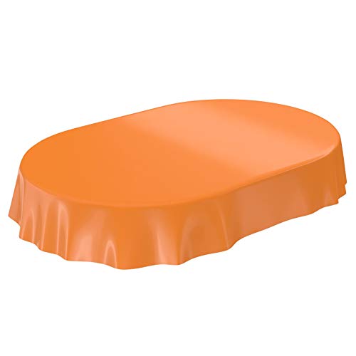 ANRO Wachstuchtischdecke Wachstuch abwaschbare Tischdecke Uni Glanz Einfarbig Orange Oval 240x140cm eingefasst