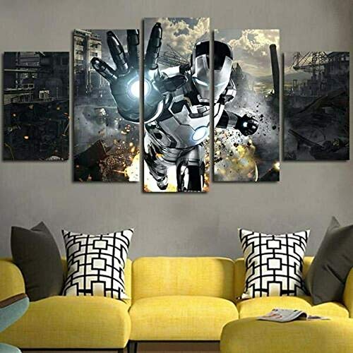 104Tdfc Bilder leinwandbilder 5 teilig Malerei Geschenk Iron Man Movie Wandbild 5 teilig Leinwand Bilder Moderne Wandbilder XXL Wohnzimmer Wohnkultur 150X80Cm Rahmen