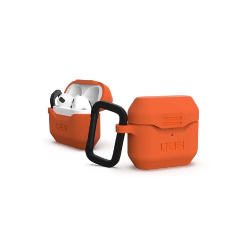 Urban Armor Gear Standard Issue Silikon Case für die Apple AirPods 2021 Hülle - [Texturiertes antibakterielles Silikon, Abnehmbarer Karabinerhaken, Wireless-Charging kompatibel] - orange