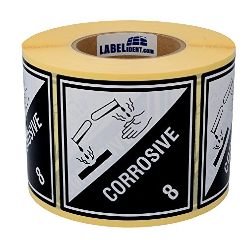 Labelident Gefahrgutaufkleber (100 x 100 mm) - Klasse 8 - Ätzende Stoffe, Corrosive - 8-1000 Gefahrgutetiketten, Papier, weiß/schwarz, selbstklebend