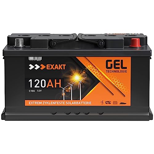 EXAKT GEL Batterie 12V 120Ah Solarbatterie Wohnmobil Batterie Versorgung Bootsbatterie Gelbatterie Gel Akku ersetzt 100Ah 110Ah