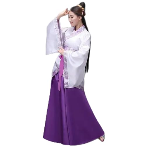 AJOHBM Chinesisches Seidenmantel-Kostüm für Damen, Kimono, traditionelles Vintage-Stil, ethnisch, antikes Kleid, Tanzkostüm, Cosplay, Hanfu-Set