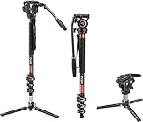 Cayer CF34DVH4 Professionelles Video-Einbeinstativ 71"Carbonfaser-Einbeinstativ mit Schwenk-Neige-Fluidkopf und 3-Bein-Stativfuß für DSLR-Videokameras-Camcorder sowie 1 zusätzliche Gleitplatte