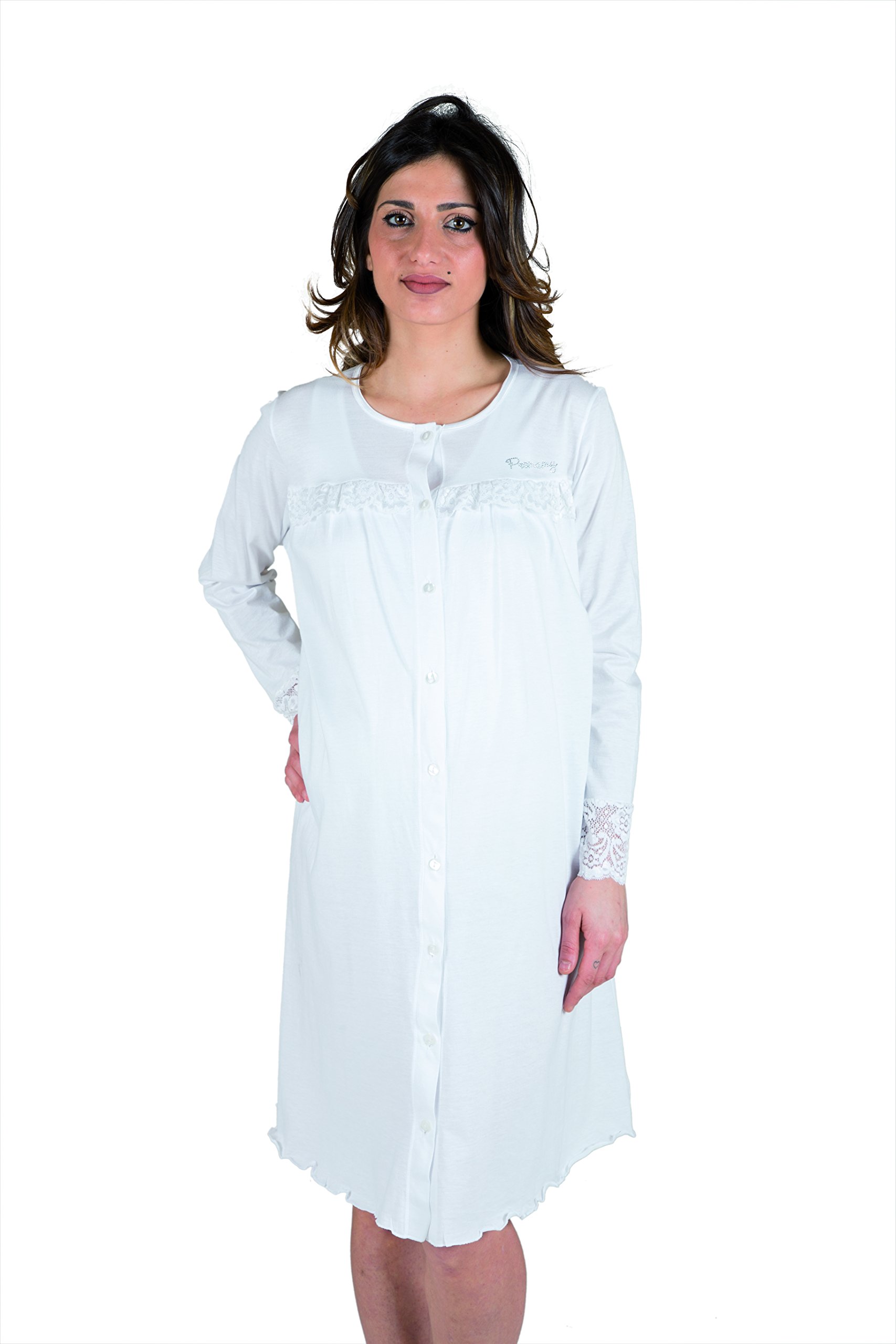 Premamy - Klinisches Shirt für Mutterschaft, offene Front Kleid, Jersey Baumwolle, prä-Post-Partum - Weiß - VI (XL)
