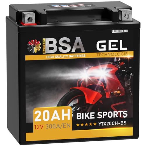 BSA YTX20CH-BS GEL Roller Batterie 12V 20Ah 300A/EN Motorradbatterie doppelte Lebensdauer entspricht 51892 vorgeladen auslaufsicher wartungsfrei