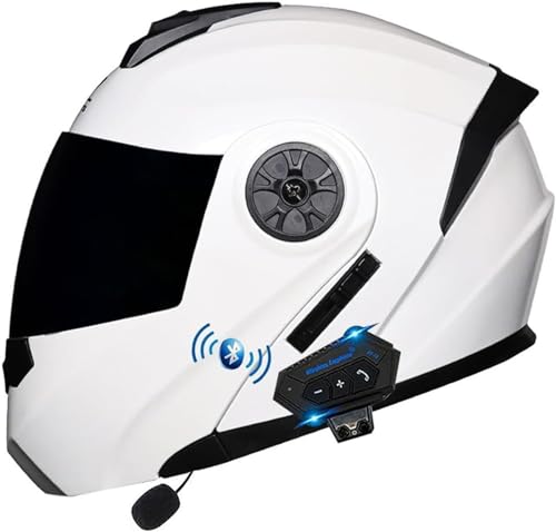 Adults Klapphelm Integralhelm Mit Bluetooth,Motorradhelm Sturzhelm Für Herren Und Damen ECE Genehmigt Automatische Reaktion Motorrad Integrierter Bluetooth-Helm Mit Doppel Visie