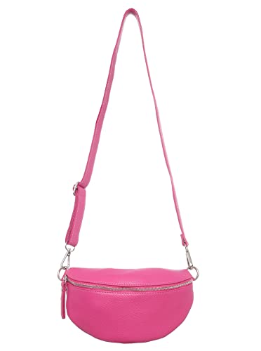 Zwillingsherz Bauchtasche mit Reißverschluss aus 100% Echtleder - Hochwertige Handtasche zum Umhängen für Damen Frauen Mädchen – Crossbag klein und elegant - Schultertasche Bauchtasche Minibag - pink