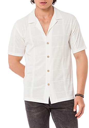 Redbridge Hemd für Herren Freizeit-Hemd Kurzarm Leichter Stoff (L, Weiß)